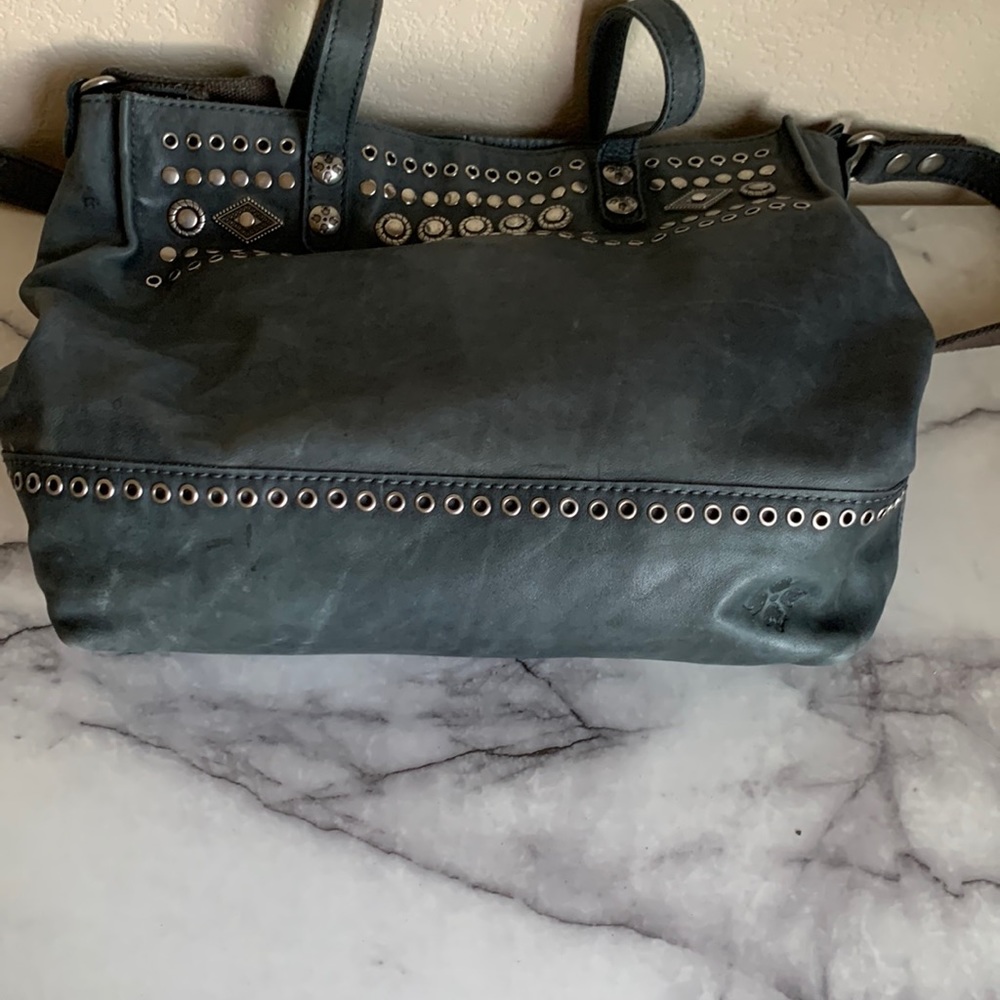 Patricia Nash gray Italian leather shoulder/crossbody. See pictures water stains